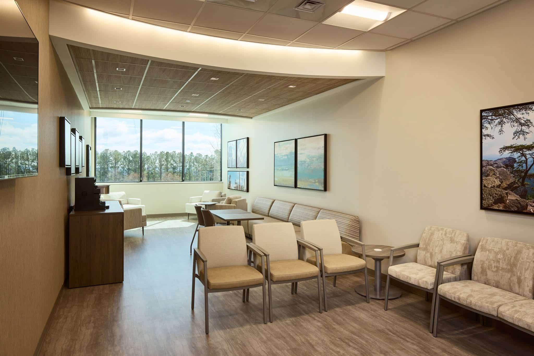 Patient waiting area with seating and natural light