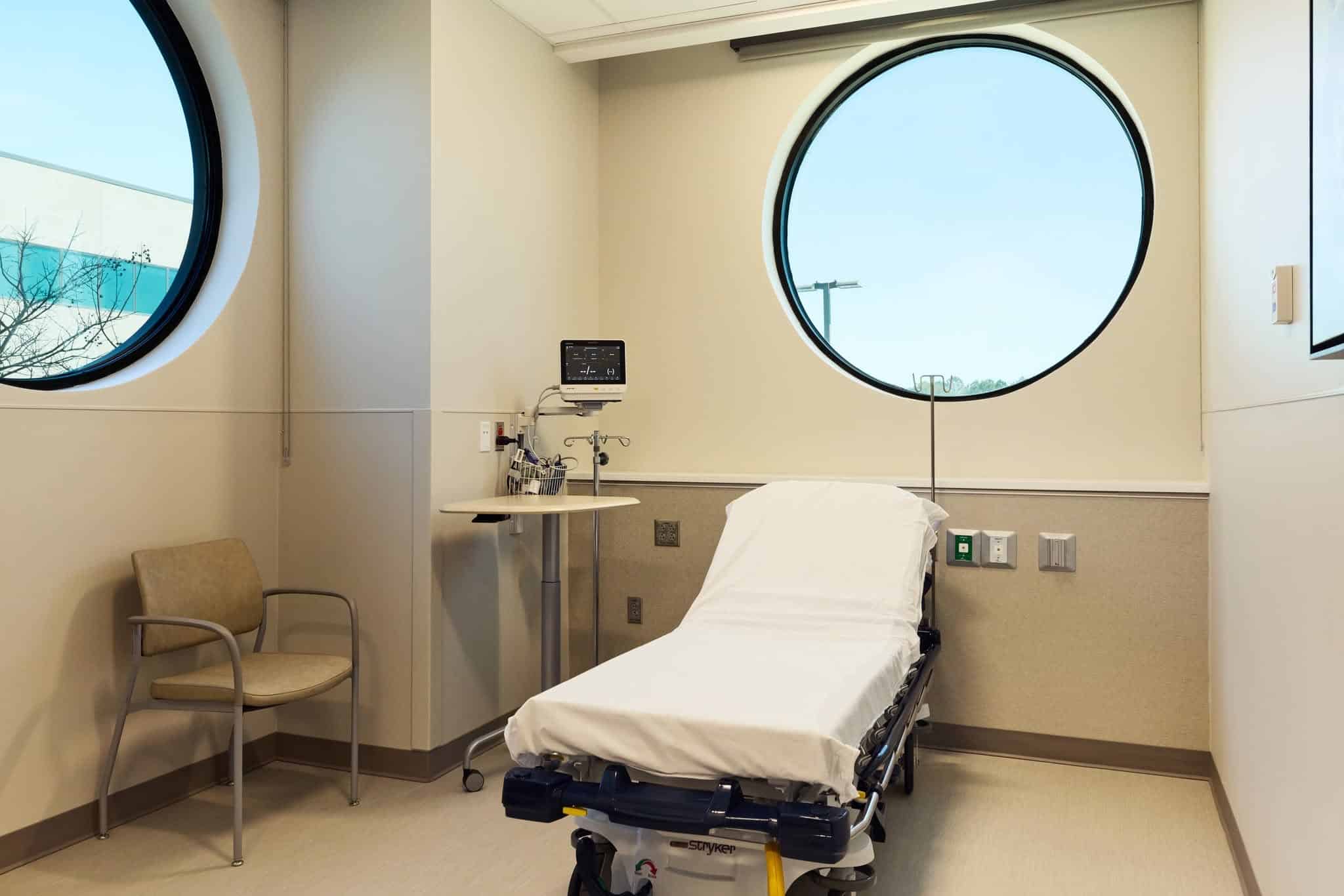 Patient examination room with medical bed